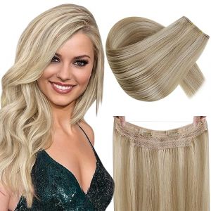 RUNATURE Blond Extension Fil Cheveux Naturel Long Invisible Fil Extension Cheveux Naturel Blond Foncé avec Blond Secret Wire Extension Cheveux a Fil 20 Pouces/50cm 100g #16P22 (Runature EU, neuf)