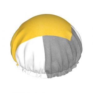 Bonnet de douche imperméable à bande élastique, bonnet de douche réutilisable à double couche pour femmes,Bloc géométrique jaune gris blanc (aysr.store, neuf)