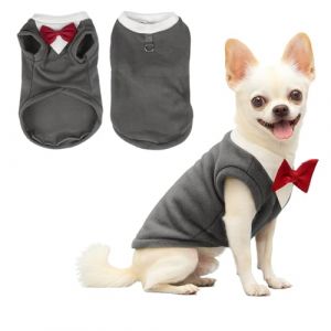 Yoolhamy Pull pour chien avec n&oelig;ud papillon - V&ecirc;tements d'hiver pour animaux de compagnie - Costume de smoking pour chiens de petite et moyenne taille - Costume de n&oelig;ud papillon en polaire chaud pour (Yoolhamy, neuf)