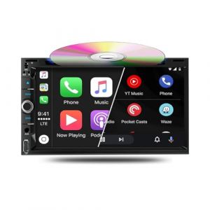 BOOMBOOST St&eacute;r&eacute;o de Voiture sans Fil CarPlay et Android Auto avec Lecteur CD/DVD, &Eacute;cran Tactile Double Din de 6,95 Pouces Autoradio Prise en Charge du Lien Miroir Bluetooth AM/FM USB/TF/AUX (VIGORTHRIVE, neuf)