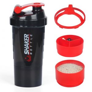 XTKS Shaker à Protéines 500ml (16oz) - Shaker Proteine avec compartiment - Bouteille Mélangeuse Anti-Fuite, Boule Inoxydable - Idéal pour Shakes, Smoothies - Sans BPA,Lave-Vaisselle (rouge) (SHAKER BOTTLE, neuf)