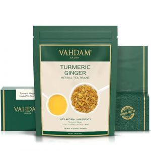VAHDAM, Infusion Curcuma-Gingembre (100g) | Feuilles Mobiles De Tisane | Sans Caféine | Curcumine | Prépare Un Délicieux Thé Chaud (Vahdam Teas, neuf)