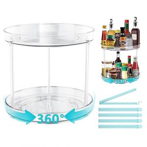 MXTIMWAN 2pcs Plateau Tournant, Porte Épices Rond, 360° Etagère à Epices Rotative Plateau Tournant Frigo Cuisine Organisateur de Rangement, Comprend 5 Alimentaire D'étanchéité Clips (23cm) (maksimswin, neuf)