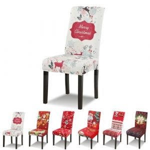 Lydevo Housse de Chaise No&euml;l Lot de 6 Housse de Chaise Salle &agrave; Manger Extensible Universel Lavable Couvre Couverture de Chaise pour D&eacute;coration de No&euml;l Festival,Cr&egrave;me de No&euml;l (lydevo, neuf)
