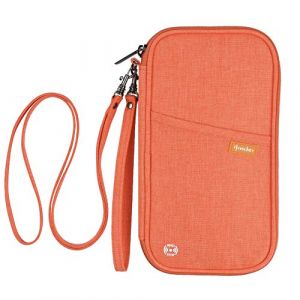 homchen Porte-passeport de voyage avec blocage RFID, organiseur de documents, porte-cartes de cr&eacute;dit pour homme et femme, Rfid-Orange, L, Moderne (Homchen FR, neuf)