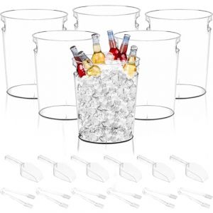 YFNVH Lot de 6 Seaux &agrave; Glace 4L Transparent avec 6 Pelles & 6 Pinces, Seau Rafra&icirc;chisseur Acrylique pour Vin Bi&egrave;re Champagne avec Poign&eacute;e, Seau &agrave; Glace Plastique pour F&ecirc;te Bar Maison (ZGLYJK, neuf)