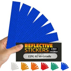 SOLNIT Bandes adh&eacute;sives r&eacute;fl&eacute;chissantes DIN 12899 Haute visibilit&eacute; Autocollantes pour motos v&eacute;los camions remorques et voitures Fabriqu&eacute;es avec ORA FOL EPG 6710 (Bleu, 2,5 x 20,3 cm, 6 pi&egrave;ces) (Solnit Products FR, neuf)
