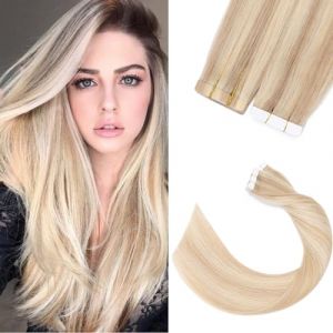 Silk-co 22" Extension Adhesive Naturel Invisible Cheveux Humain - #18P613 Sable Blond & Blond Très Clair - 20 pcs, 1.5g/pcs Cheveux Adhésifs (Ritera Flagship, neuf)