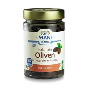 MANI Lot de 3 olives Kalamata naturelles, dénoyautées, bio, 3 x 175 g (Special-Fitness, neuf)