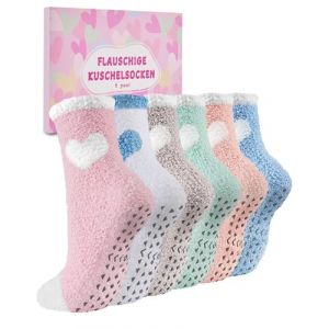 SukModen Lot de 6 paires de chaussettes douillettes pour femme - Chaussettes moelleuses chaudes en peluche - Chaussettes antidérapantes avec picots - Chaussettes de lit - Chaussettes d'hiver 35-42 (SukModen Direct, neuf)
