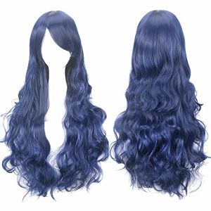 Colorful panda 32 pouces 80 cm Bleu fonc&eacute; Long Boucl&eacute;es Ondul&eacute;es Cosplay Perruques pour Femmes et Filles, Perruque de Cheveux Naturelle Synth&eacute;tiques R&eacute;sistant &agrave; la Chaleur pour F&ecirc;te Halloween Costume (VivoCity, neuf)