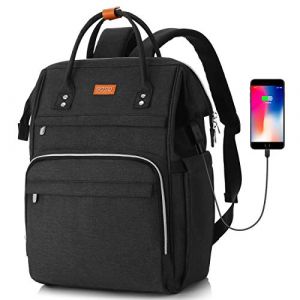 RJEU Sac &agrave; Dos Femme,Sac &agrave; Dos Ordinateur Portable 17,3 Pouces Avec Port de Chargement USB et Poche RFID Pour Coll&egrave;ge,&eacute;cole,Travail,Voyage (Noir 17in) (SYGE, neuf)