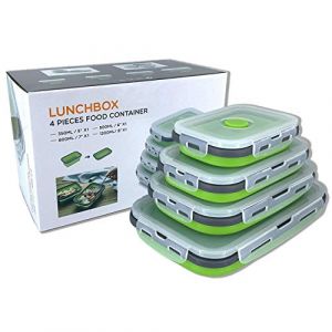 Beeptrum R&eacute;cipient pliable en silicone avec couvercle,bo&icirc;te &agrave; lunch portable pour pique-nique en plein air,peu encombrant,r&eacute;sistant au micro-ondes,au lave-vaisselle et au cong&eacute;lateur,lot de 4 (vert) (Beeptrum, neuf)