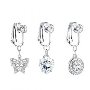 FDCGAS piercing nombril - 3 Pièces Clip Faux Percing au Nombril Acier Chirurgical Ventre Piercing Non Piercing Zircon Cubique Cœur Lune Papillon Faux Piercing Nombril (tongshanfenhedianzishangwuyouxiangongsi, neuf)