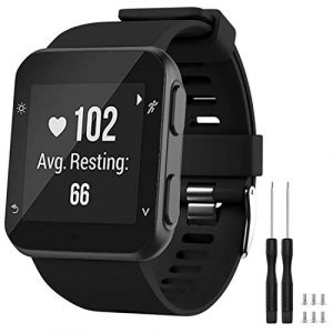 TopPerfekt Bracelet de montre Compatible avec Garmin Forerunner 35, de Remplacement en Silicone Souple pour Forerunner 35 Smart Watch, Fit 5.11-9.05" (130-230 mm) Poignet Noir (Boucle Noire) (TopPerfekt FR, neuf)