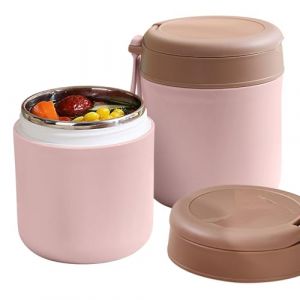 R&eacute;cipient alimentaire isotherme et &eacute;tanche &ndash; Bocal alimentaire isotherme en acier inoxydable avec cuill&egrave;re pliante, anti-fuite, isotherme sous vide, bol portable de qualit&eacute; alimentaire, sans BPA (rose (NEWLISHOP, neuf)