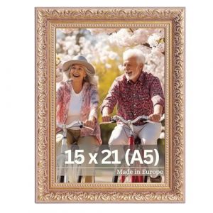 Victor Cadre Photo Rubens en 15x21 cm (A5) Or Rosé - Bar: 30x20mm - Verre Véritable - Châssis pour l'image Baroque - Antique - Vintage 15x20 - A5 Ancien (Victor_Store, neuf)