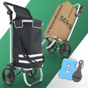 Heimfleiss® Chariot de Courses Pliable 56L | Caddie de Courses Pliant avec 50kg de Charge Utile | Sac de Courses Léger à roulettes | Chariot de Shopping XL avec Compartiment Isotherme | Noir (CD_Commerce, neuf)