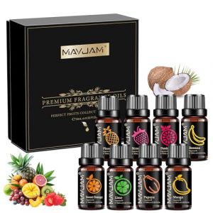 MAYJAM Coffret Huiles Essentielles Fruitées 8 X 10ml, Huiles Parfumées Fruitées Pour Diffuseur - Orange Douce, Fraise, Mangue, Ananas, Papaye, Lime, Banane, Maracuja (UTOPB-FR, neuf)