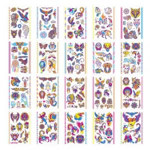 BaronHong Tatouages temporaires fluorescents fluorescents pour le corps, le visage, les animaux, Halloween, le maquillage (Lot de 20, M) (BaronHong, neuf)