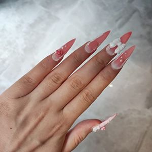 CEBOIC Faux Ongles, Ongle Pose Americaine Stiletto Press-on Nails Rose avec D&eacute;coration d'arc et Ange, Kit Faux Ongles avec Colle Luxueux R&eacute;utilisable Pour Femmes et Filles Tenues de Tous Jours (GSSYUNHAI, neuf)