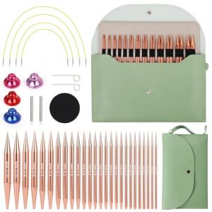 Coopay 13 Paires Aiguilles Circulaires Tricot Interchangeable, Aiguille &agrave; Tricoter en Aluminium de 3,0-10,0mm, Kit Tricot Debutant, Aiguille Circulaire Tricot pour Layette, Pull, &Eacute;charpe - Vert (YutongTech, neuf)