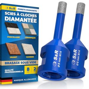 S&R Scie Cloche Diamant 8mm Foret Diamant Carrelage M14 pour Meuleuse &ndash; Tr&eacute;pan pour Carrelages 8 mm. Lot 2 Scie &agrave; Cloche Carrelage C&eacute;ramique Gr&egrave;s C&eacute;rame Granit Porcelaine Marbre. (Werkzeugbar, neuf)