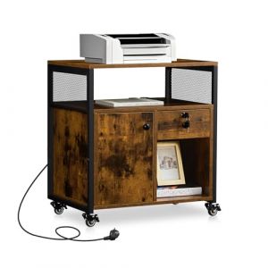 TUKAILAi Caisson de Bureau Rangement avec USB Port, Caisson Imprimante Mobile à Tiroir Verrouillables, Caisson Imprimante Mobile avec roulettes pour Format A4 Style Industriel (Marron Rustique) (TUKAILAI, neuf)