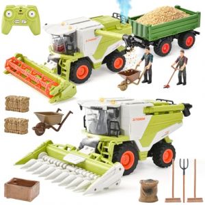 LTFIOON Moissonneuse-batteue RC 2-en-1 Télécommandée, Jouet Moissonneuse-batteuse avec Lumière, Son et Fonction de Pulvérisation, Accessoires pour Scénarios de Ferme, pour Enfants 3-8 Ans (LTFCash-EU, neuf)