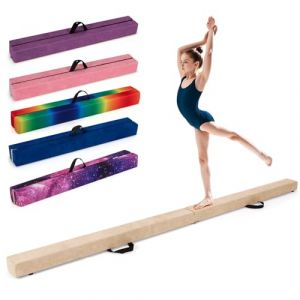 GYMAX Poutre Gymnastique Pliable 240 cm, Revêtement Antidérapant, Structure en Pin, Poignée de Transport, Sol en Mousse Extra-Ferme, pour Entraînement à l'Équilibre pour Les Tout-Petits (Beige) (GYMAX EU, neuf)