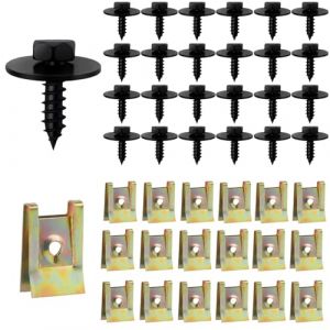 Ksnowqi 100 Pi&egrave;ces Clip &agrave; Vis et &Eacute;crou, Clips Voiture de Carrosserie, U-Clip et de Vis de Fixation, Ecrou pour Voiture Panneau de Porte Int&eacute;rieur, Garde-Boue de Voiture (Jiyang20, neuf)