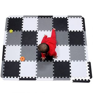 meiqicool Tapis de Jeu en Mousse à emboîter-Tapis de Sol Tapis de Jeu pour bébé pour Enfants -Tapis de Jeu en Mousse -Tapis Puzzle à 18 Bords-Tapis pour Enfants et bébé -Blanc, Noir et Gris - ADL20 (MEIQICOOL TOYS SHOP, neuf)