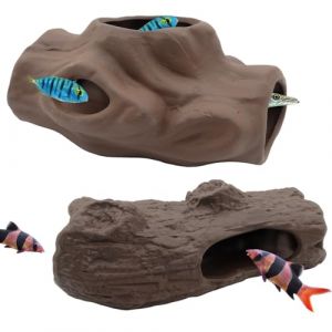 Molyorch 2 Pièces Grotte d'animaux Aquatiques, Grotte du Céramique Fait, Cacher Cabane, Grotte Aquarium Refuge, pour Aquarium à Poissons, Décoration D'aquarium, Balancier de Paysage (Forme Bois) (Morlight, neuf)