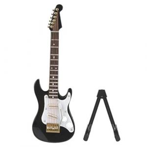 14 cm Mini Classique Guitare Instrument de Musique Modèle En Bois Guitare Électrique Ornements Basswood Artisanat Rouge Noir Blanc Blanc Café(schwarzer) (Simangy, neuf)