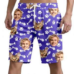 Short de Bain Homme Personnalisé avec Photos Pyjama Personnalisable Shorts de Plage Personnalisés Drole Vetement Personnalisation Humour Pantalon Large Drôles Tenues de Sport pour Copain Papa (FATUS, neuf)