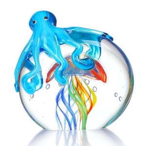 HDCRYSTALGIFTS 12,7 cm - Pieuvre et méduse colorées - Figurines de collection faites à la main - Presse-papier en verre - Sculpture d'animaux marins - Sculpture pour la maison et l'aquarium - Cadeau - (HDCRYSTALGIFTS, neuf)