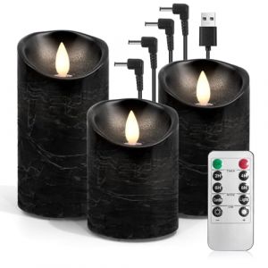 AnnSpa Lot de 3 Bougie Led Rechargeable Usb avec Télécommande Minuterie, Bougies Sans Flamme Graduable, Bougie Electrique Bougie Rechargeable Chandelle Led pour Cadeau et Décoration (Noir) (Tissue Direct, neuf)