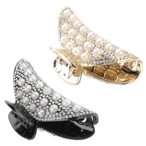 WEKADRIN Lot de 2 Pinces à Cheveux Grandes pour Femmes Perles et Strass Couleurs Jaune et Noir Accessoires Coiffure Élégants pour Cheveux Épais et Fins Maintien Ferme au Quotidien (CIUUNIG, neuf)