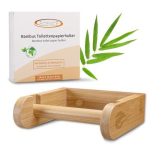 ECENCE 1x Porte Papier Toilette en Bois Montage Mural sans Per&ccedil;age Porte-Rouleau Toilette en Bambou Naturel Distributeur Papier Toilette Ecologique Auto-adh&eacute;sif (ECENCE, neuf)