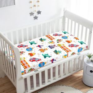 Odot Drap Housse pour Lit de Bébé, Dessin animé voiture Impression Draps Housses Enfants Respirant Douce Extensible Protège Matelas pour Lit Bébé, Berceau, Lit Parapluie (65x95 cm,avion) (Odot, neuf)