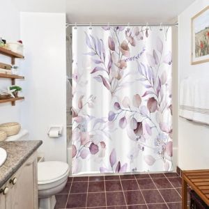 Uiiooazy Rideau Douche Anti Moisissure, Rideau de Douche 150x200cm Violet Feuilles d'eucalyptus Lavande Fleuri Rideaux de Baignoire Tissu Lavable Imperméable Rideaux Salle de Bain avec 10 Crochets (dongguibinjingpinxiaodianpu, neuf)