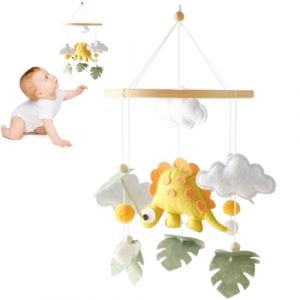Bébé Mobile Bois Carillons Dinosaure, Mobile Lit Bébé Boule Feutre Nuages Feuille, Bois Berceau Bébé Jouet, Dinosaure Cloche de Lit Garçon Fille Nouveau-né, Décoration de Lit Bébé, Type 3 (iShang Direct, neuf)