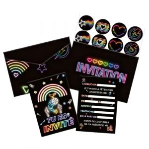 Pack de 12 Carte Invitation Anniversaire Garcon th&egrave;me Football N&eacute;on en Fran&ccedil;ais, Carton Invitation Anniversaire Enfant avec enveloppe et Stickers, Pour un Anniversaire d'Enfant ou un Match de Football (Anilalowbility, neuf)