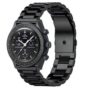 Bracelet Pour La Montre Moonswatch, Bracelet M&eacute;tallique Compatible Avec Omega X Swatch Moonswatch Speedmaster/Rolex, Etc.20mm, Lib&eacute;ration Rapide, Bracelet De Remplacement En Acier Inoxydable (Noir) (Tearoke-EU, neuf)