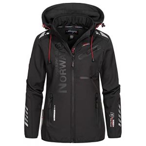 Geographical Norway REINE LADY - Veste Softshell Femme Impermeable - Jacket À Capuche Outdoor - Blouson Coupe Vent Resistant Hiver - Activites En Exterieur Randonnée (Noir XL) Taille 4 (Clothes Valley, neuf)