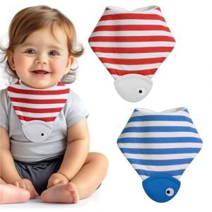 Navaris Lot de 2 Bavoirs Bebe Naissance - Bavoir Imperméable Bébé avec Jouet pour les Dents - Bavoir Bebe Fille Garcon pour Enfant 2 mois et Plus - Bavette Bebe Bavoir Bandana (SX-Commerce, neuf)