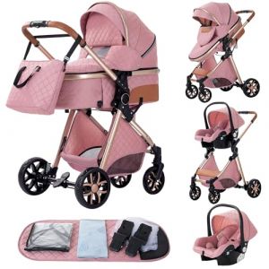 YAZOCO Poussette 3 en 1 Poussette Canne, Trio, Poussette Bebe, Landau Bébé, Sièges Accessoires, Moustiquaire, Housse de Pluie, Sac de Changement (Rose, Version basse V9) (YAZOCO BRAND STORE, neuf)