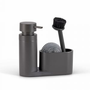 Organisateur Cuisine Gris fon&ccedil;&eacute; | Support &eacute;ponge et Distributeur Savon au Design Sobre avec Brosse INOX et &eacute;ponge Vaisselle Anti-Rayures | Style Discret et Finition Mate pour Cuisine Minimaliste (nova home, neuf)