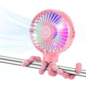 Ventilateur de poussette, ventilateur de table personnel avec conception de tr&eacute;pied flexible, ventilateur rechargeable USB avec lumi&egrave;res LED, Convient pour b&eacute;b&eacute;, bureau, voiture, camping(rose) (zhenzhong0619, neuf)