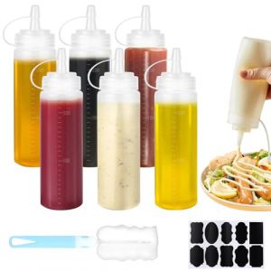 CoKeeSun 6 Pcs Bouteille Sauce 250ml, Bouteille &agrave; Condiments, Recipient Sauce, Presser Les Bouteilles, Transparent Flacon Souple en Plastique avec Brosse de Nettoyage pour Ketchup Huile Vinaigrette (CAIKEJI, neuf)